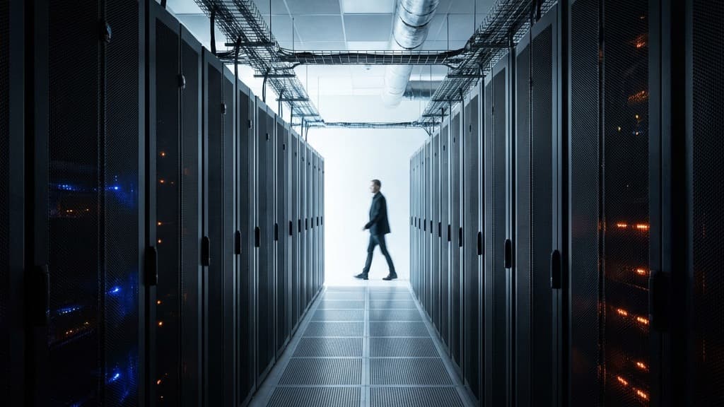 Modern data center infrastructure with server racks